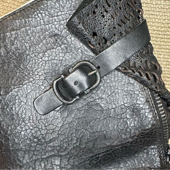 NWT I.N.K. Moto distressed crackle effect buckle leather boots Italy sz 37 - Picture 13 of 14